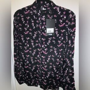 The Kooples Black Shirt with Pink Floral Design. SZ 2 (6-8)